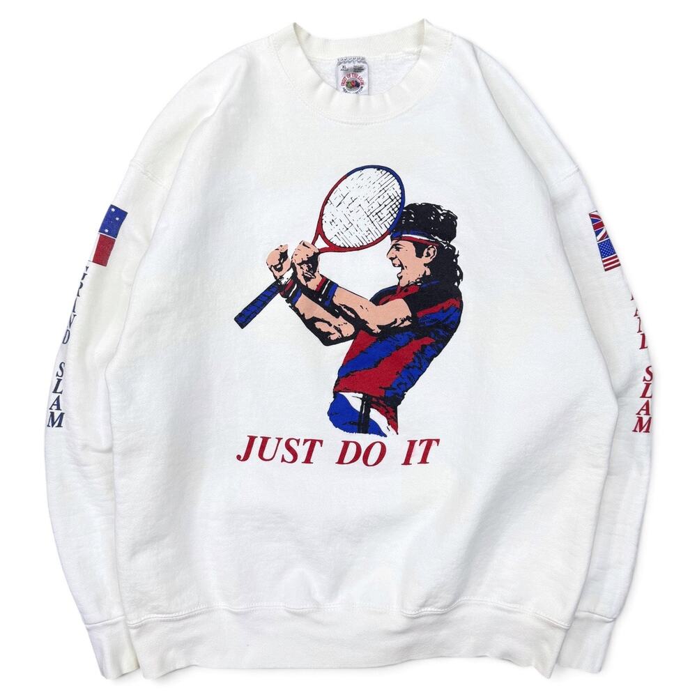 Vintage 90 Grand Slam Tennis Court Sweatshirt Agassi Just Do It USA Made XL Nike